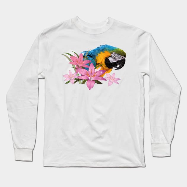 Blue and yellow macaw Long Sleeve T-Shirt by obscurite